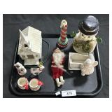 Vintage Christmas Planters, Church, Santa.