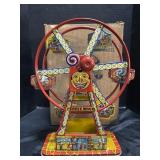 Tin Litho Wind Up Ferris Wheel Toy W/ Box