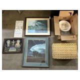 Art Prints, Watkins Pie Dishes, Picnic Basket.