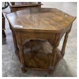 Vtg Oak Hexagon End Table.