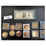 Commemorative Rounds & $5 Red Seal 1963 Bill.