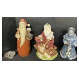 Ceramic Santas & EAPG Glass Candle Holder.