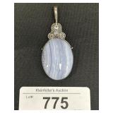 Sterling Silver Blue Lace Agate Pendant.