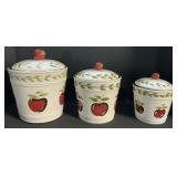 3 Young Apple Themed Ceramic Canisters.