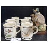 Beam Whiskey Duck Decanter, Duck Mugs.