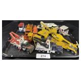 Vintage Toy Construction Trucks & Helicopter.