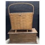Longaberger Footed Basket & Wooden Chest.