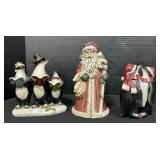 Christmas Music Player Santa & Penguin Figurines.