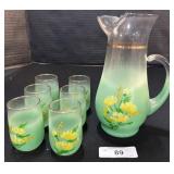 Green W/ Yellow Floral Blendo Pitcher Set.
