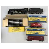 American Flyer Engine, Tender, Caboose, Box Car.