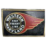 Cast Iron Western Maryland Fast Freight Line Sign.