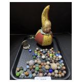 Swirl & Clay Marbles, Compass, Roly Poly Clown.