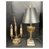Bouillotte Style Table Lamp & Amber Glass Lamp.