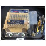 Spade Bit Set, Screwdrivers, Pliers.