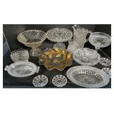 EAPG Glass Cake Stand, Bowls, Pitchers.