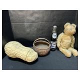 Planters Peanut, Early Mohair Teddy Bear, Basket.