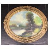 Oval Framed Oil Pastels Landscape.