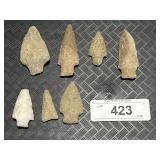 7 Native American Stone Arrow Heads.