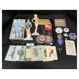 Barbie & Ken Paper Dolls, Pins, Beer Coasters.