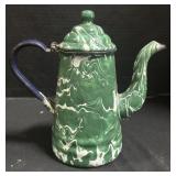 Green & White Swirl Graniteware Teapot.