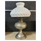 Antique Oil Lamp w/ Hobnail Milk Glass Shade.
