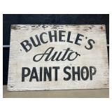 Early Painted Bucheleï¿½s Auto Paint Shop Sign.