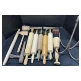 Wooden Rolling Pins, Wrought Iron Hook, Mallets.