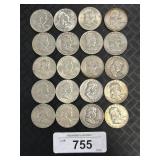 20 90% Silver Franklin Half Dollars.