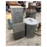 Galvanized Waste Can & Milk Boxes.