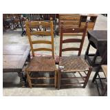 (2) Ornate Oak & Cane Ladderback Side Chairs.
