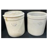 Pair Of 3 Gallon Stoneware Crocks, One With Lid.