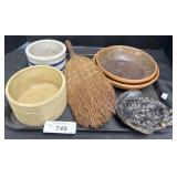 Hand Broom, Cast Iron Face Dish, Ceramic Dishes.