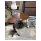 Antique Tilt-Top Table & Wood Pedestal Stand.