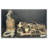 Vintage Tools, C-Clamps, Blow Torch, Vice.