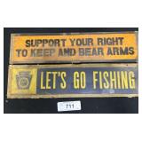 Vintage PA Fish Commission Sign, Bear Arms Sign