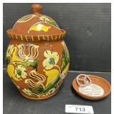 Breininger Redware Casnister, Redware Trinket Dish