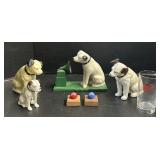 RCA Dog Cast Iron Banks, Marbles & Glass Tumbler