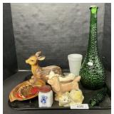 Green Glass Vase, Dog Planters, Salt Shaker.