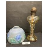 Vintage Hurricane Glass Lamp & Hand Painted Shade.