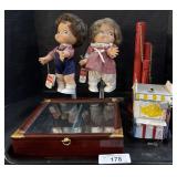 2 Campbell's Kid Dolls, 2 Cast Iron Still Banks.