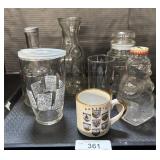 Glass Vases, Bottles, Jars & Mugs.