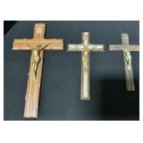 3 Wooden Inlayed Crucifixes.