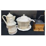 Pfaltzgraff Soup Tureen, Canister, Coffee Grinder.