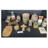 Vintage Spice Tin Adv, Chalkware Cross.