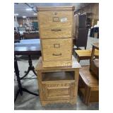 Two-Drawer Oak Filing Cabinet And Stand.