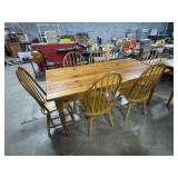 Pine Dining Table W/Six Windsor Chairs.