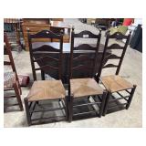 (3) Ornate Oak & Cane Ladderback Side Chairs.
