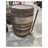 Vtg Wooden Barrel & Mallet.