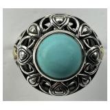 Sterling Silver 14KT Gold Accent Turquoise Ring.