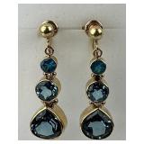 14KT Gold Rona Fisher Style  Blue Topaz Earrings.